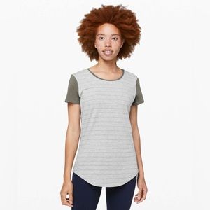 Lululemon Love Crew III Gray Striped Tee TShirt Green Sage